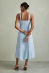 Reiss Blue Petite Linen Broderie Midi Dress