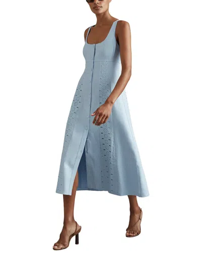 Reiss Clarice Broderie Detail Linen Midi Dress In Blue