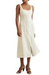 Reiss Ivory Clarice Linen Broderie Midi Dress In Ivory