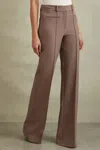 Reiss Womens Mink Neutral Claude Pinched-seam Flared-leg High-rise Stretch-woven Trousers In Mink Neutral