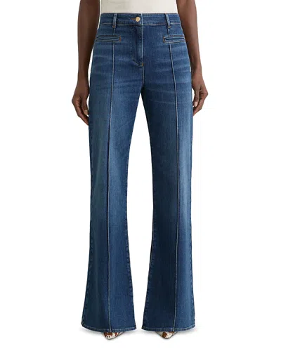 Reiss Claude High Rise Pintuck Flare Jeans In Mid Blue