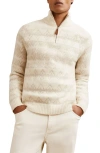 Reiss Mens Winter White Oatmeal Claus Half-zip Wool-blend Fairisle Jumper Xs In White