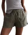 Reiss Cleo Garment Dyed Linen Pull-on Short In Green