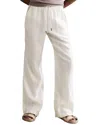 Reiss Stone Linen Wide Leg Drawstring Trousers In Grey
