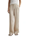 Reiss Oatmeal Garment Dyed Wide Leg 100% Linen Trousers In Oatmeal