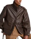 Reiss Chocolate Cleo Atelier Grained Leather Jacket In Chocolate
