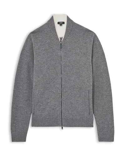 Reiss Clifford Long Sleeve Zip Through Tipped Collar Merino Bomber Jacket In Gray