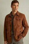 Reiss Tobacco Brown Clock Suede Front Pocket Jacket In Tobacco Brown