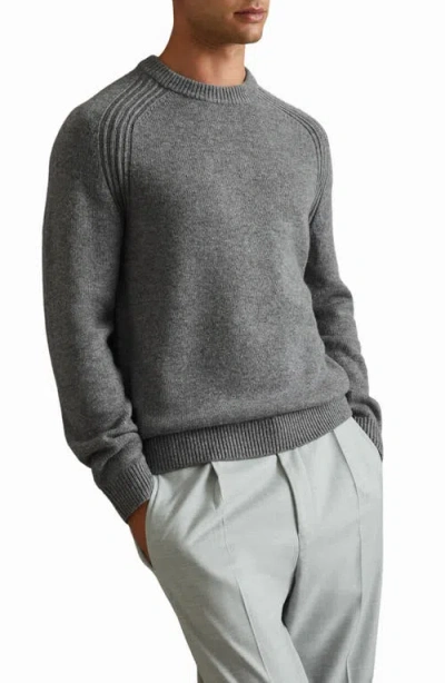 Reiss Mid Grey Melange Cloud Wool Blend Raglan Sleeve Jumper