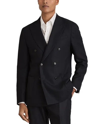 Reiss Club Textured Weave Modern Fit Double Breasted Blazer In Navy