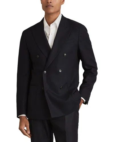 Reiss Club Peak Textured Weave Wool-blend Blazer In Black