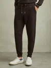 Reiss Coco Brown Billings Merino Wool Blend Drawstring Joggers In Brown