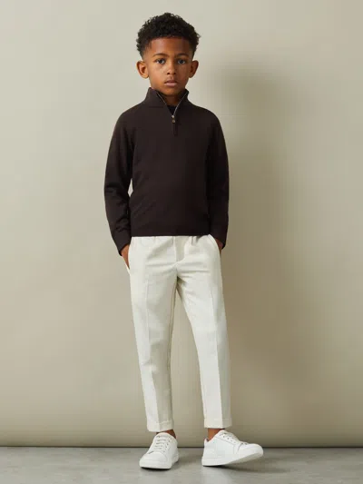 Reiss Coco Brown Blackhall 9-13 Yrs Merino Wool Half-zip Funnel Neck Jumper