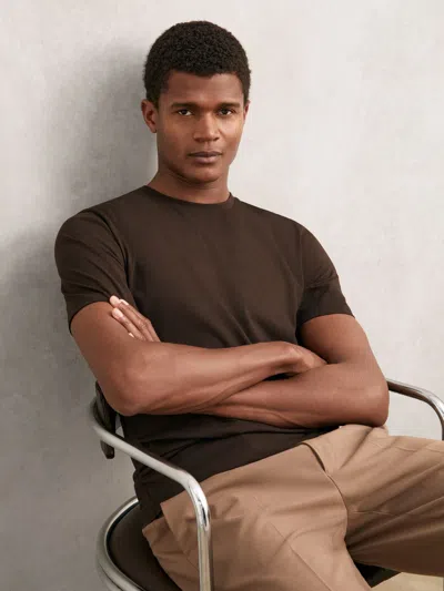 Reiss Coco Brown Cotton Crew-neck T-shirt In Green