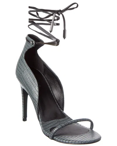Reiss Coco Lizard-embossed Leather Sandal In Gray