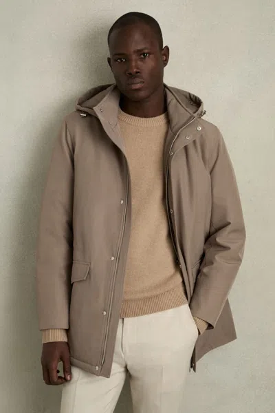 Reiss Coffee Brown Hooded Zip-through Padded Jacket