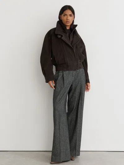 Reiss Coffee Brown Noa Suede Double-layer Relaxed-fit Jacket