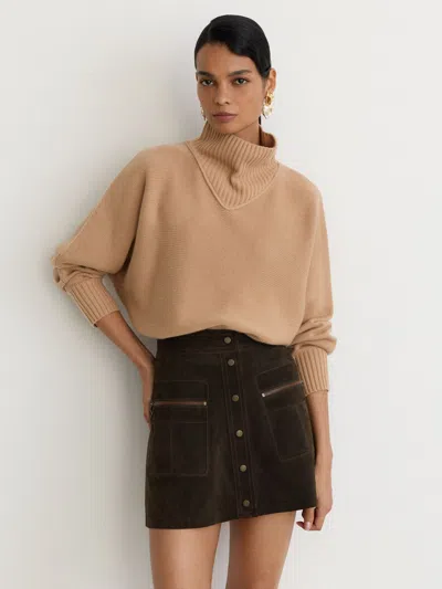 Reiss Coffee Brown Suede Zip-pocket Mini Skirt