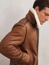 Reiss Cognac Brown Leather Shearling-collar Jacket In Brown