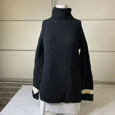 Pre-owned Reiss Coleen-stripe Sleeve Roll Sweater Women's Size Medium Black