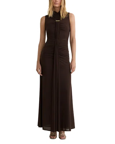 Reiss Womens Chocolate Brown Colette Ruched Sleeveless Stretch-woven Maxi Dress