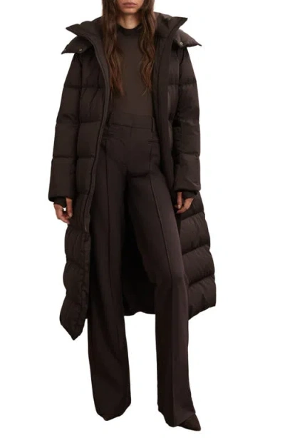 Reiss Colette Quilted Longline Puffer Jacket In Brown