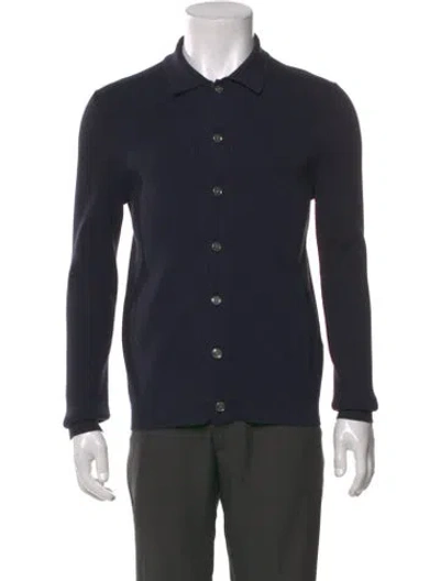 Pre-owned Reiss Collar Long Sleeve Cardigan In Blue