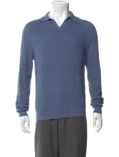 Pre-owned Reiss Collar Long Sleeve Polo Sweater In Blue