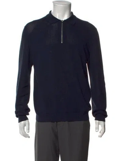 Pre-owned Reiss Collar Long Sleeve Polo Sweater In Blue