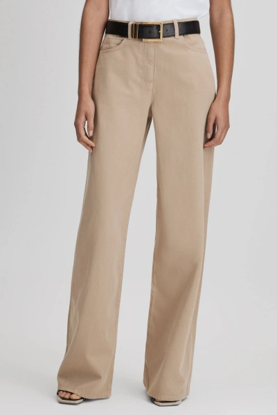 Reiss Light Camel Petite Garment Dyed Wide Leg Trousers In Light Camel
