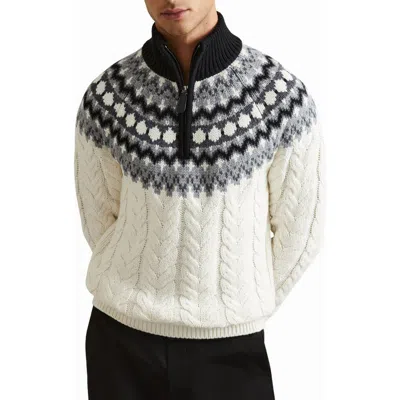 Reiss Colorado Fair Isle Cable Sticth Quarter Zip Sweater In Multi