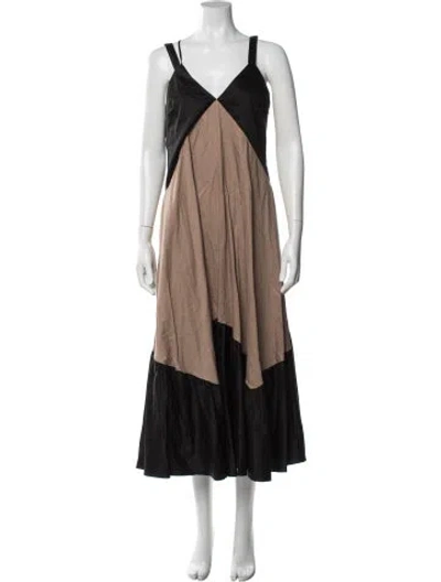 Pre-owned Reiss Colorblock Pattern Midi Length Dress In Brown