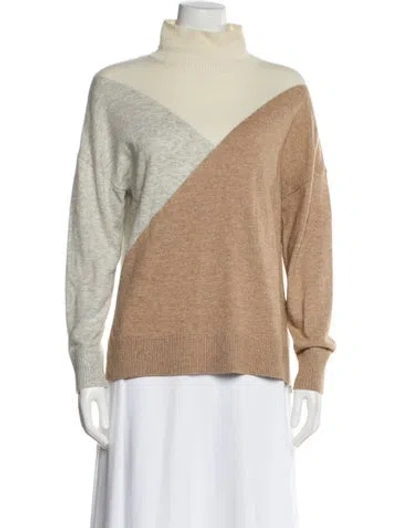 Pre-owned Reiss Colorblock Pattern Mock Neck Sweater In Neutral