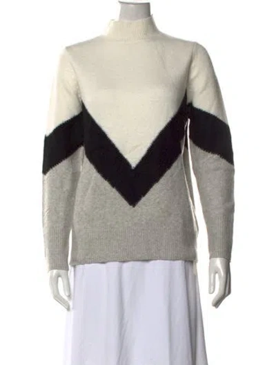 Pre-owned Reiss Colorblock Pattern Mock Neck Sweater In Neutrals