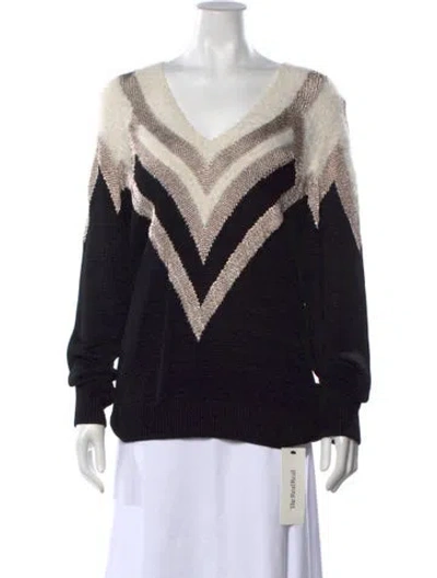 Pre-owned Reiss Colorblock Pattern V-neck Sweater In Black