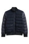 Reiss Colorblock Quilted Bomber Jacket In Navy