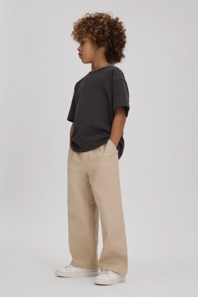 Reiss Kids' Colter - Stone Senior Elasticated Waist Cotton Blend Trousers, Uk 9-10 Yrs