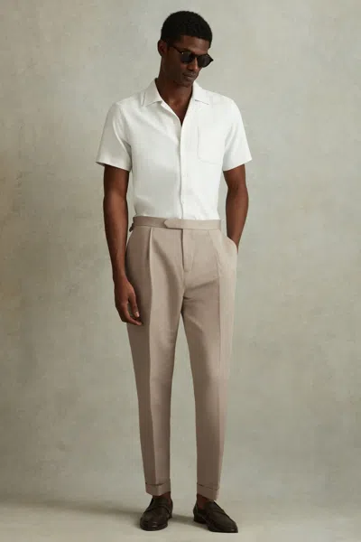 Reiss Stone Com Relaxed Cropped Trousers With Turned-up Hems In Stone