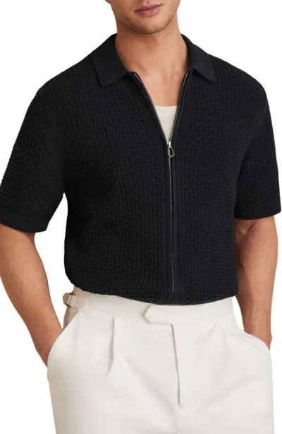 REISS REISS COMET SHORT SLEEVE ZIP-UP POLO SWEATER