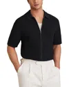 Reiss Comet Short Sleeved Zip Through Textured Shirt In Navy