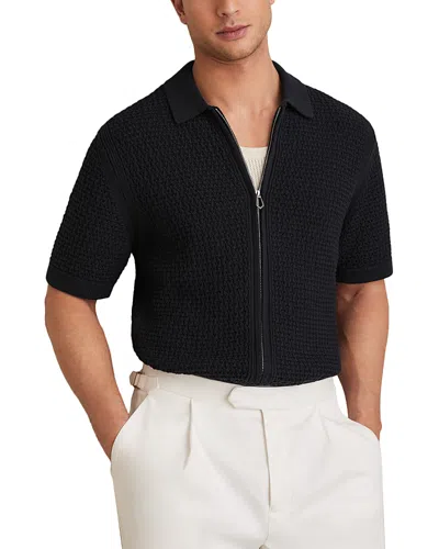 Reiss Comet Short Sleeved Zip Through Textured Shirt In Navy