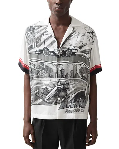 Reiss Comic Graphic Camp Shirt In Black/white