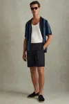 Reiss Con - Navy Cotton Blend Adjuster Shorts, 34