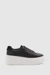 REISS CONNIE - BLACK PLATFORM LEATHER TRAINERS, UK 4 EU 37