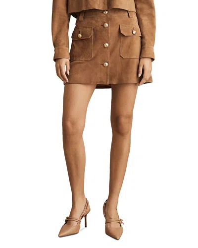 Reiss Connie Suede Mini Skirt In Tan