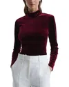 Reiss Connie Velvet Turtle Neck Top In Red