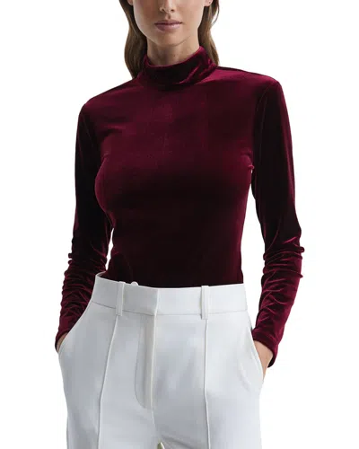 Reiss Connie Velvet Turtle Neck Top In Red