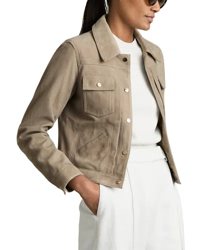 Reiss Conor Suede Trucker Jacket In Neutral