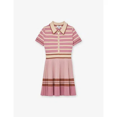 Reiss Kids' Pink Contrast-stripe Collared Cotton-knit Dress 9-13