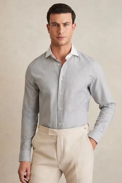 Reiss Contrast Stripe Grey Cotton-lyocell Stripe Shirt